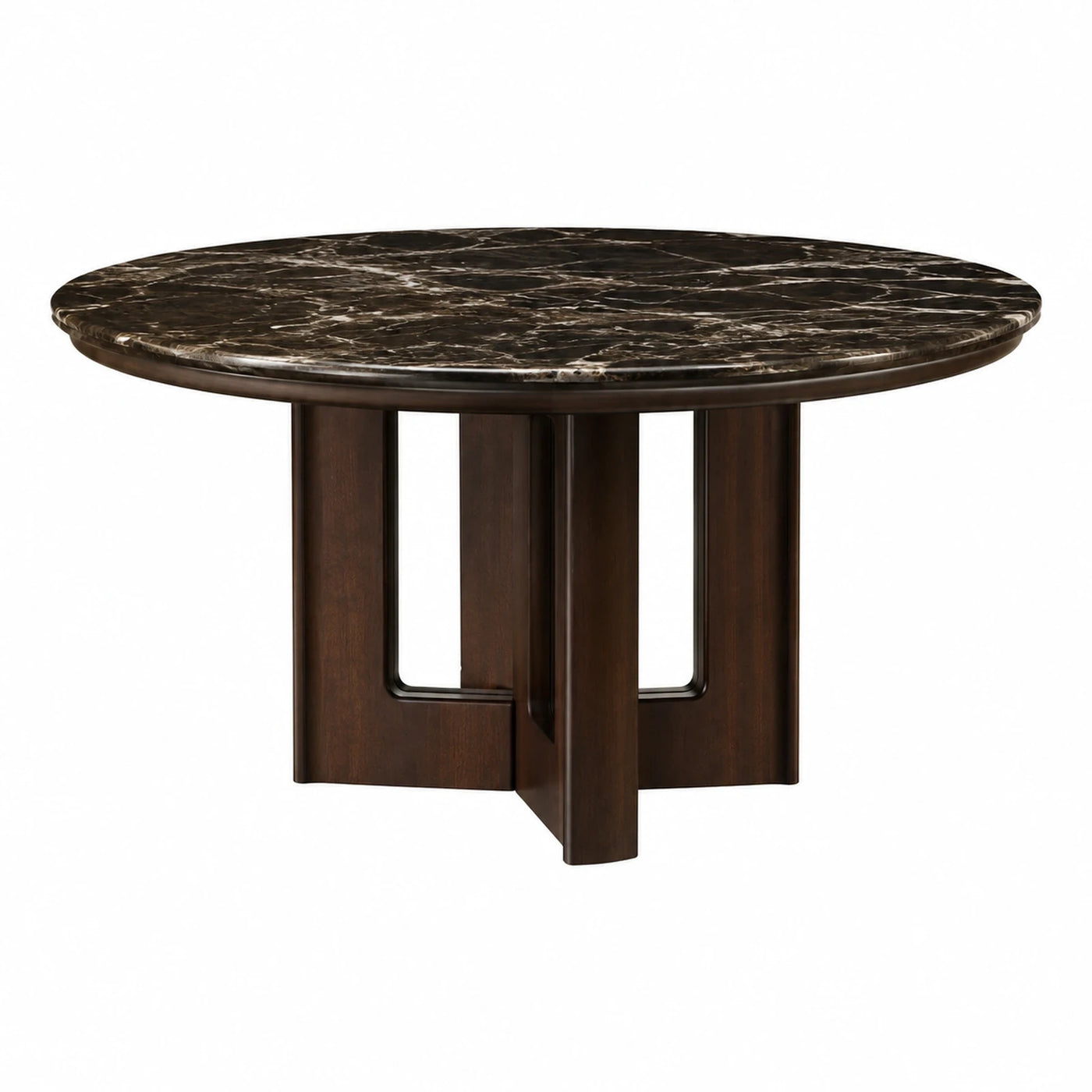 Round Dark Marble Top Coffee Table with Wooden Base