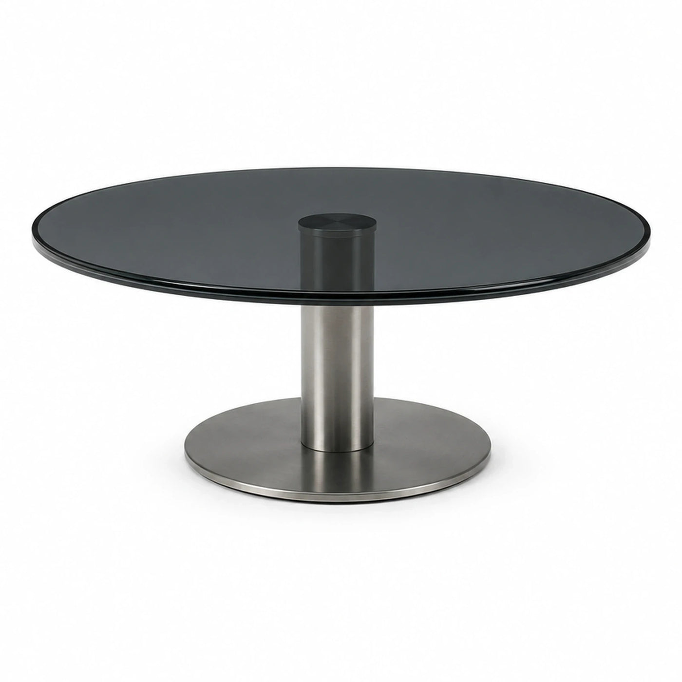 Round Black Glass Coffee Table with Metal Base