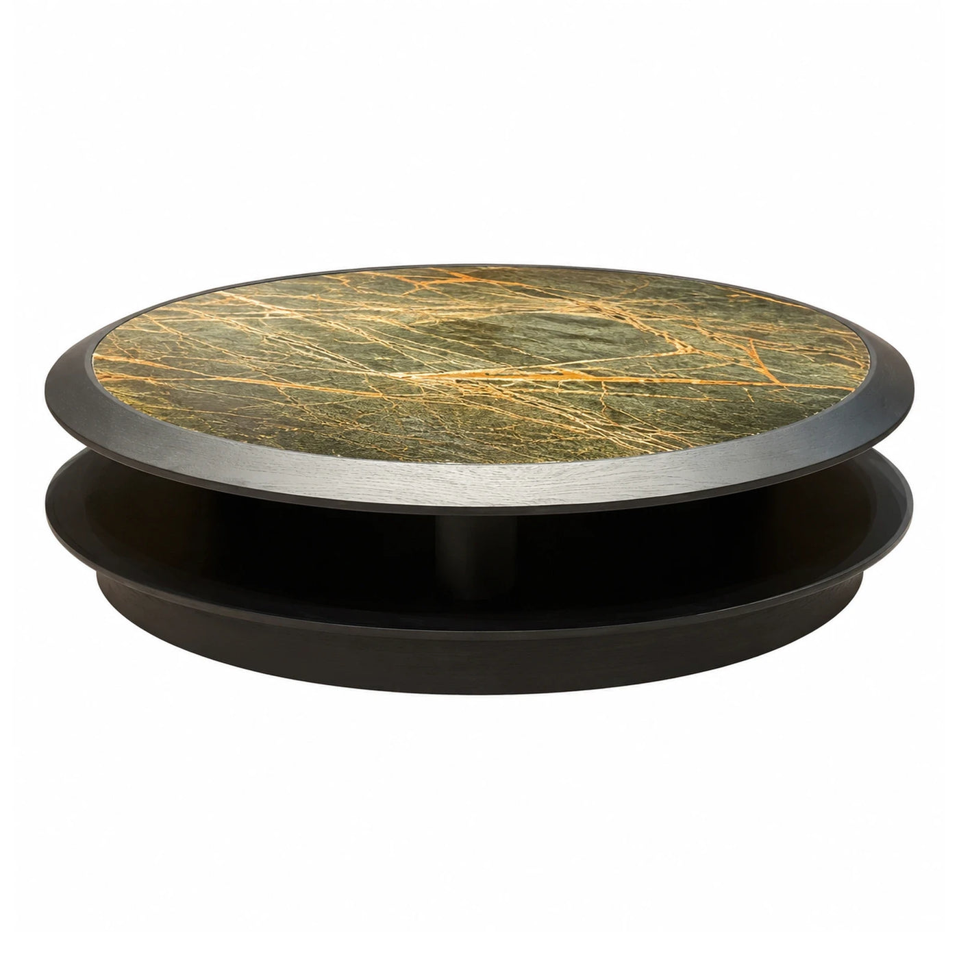 Natural Grain Round Green Marble Coffee Table with Black Base Coffee Tables & End Tables