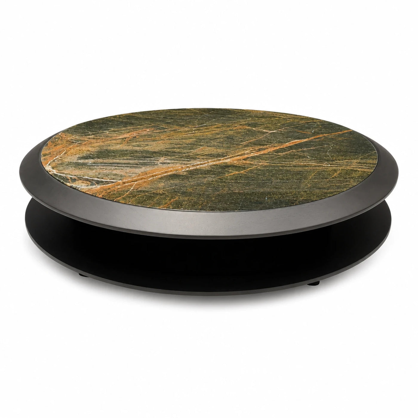 Warm Oak Round Green Marble Coffee Table with Black Base Coffee Tables & End Tables