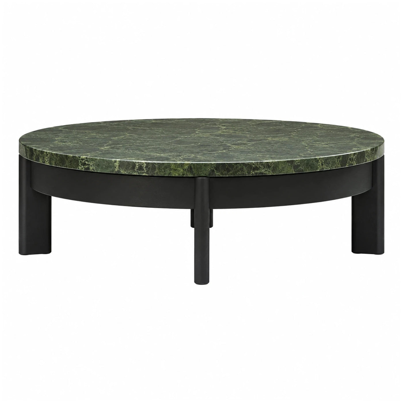 Round Green Marble Top Coffee Table with Black Base