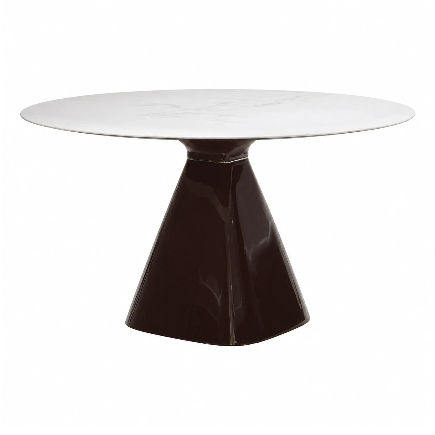 Round White Marble Top Dining Table with Dark Glossy Pedestal Base
