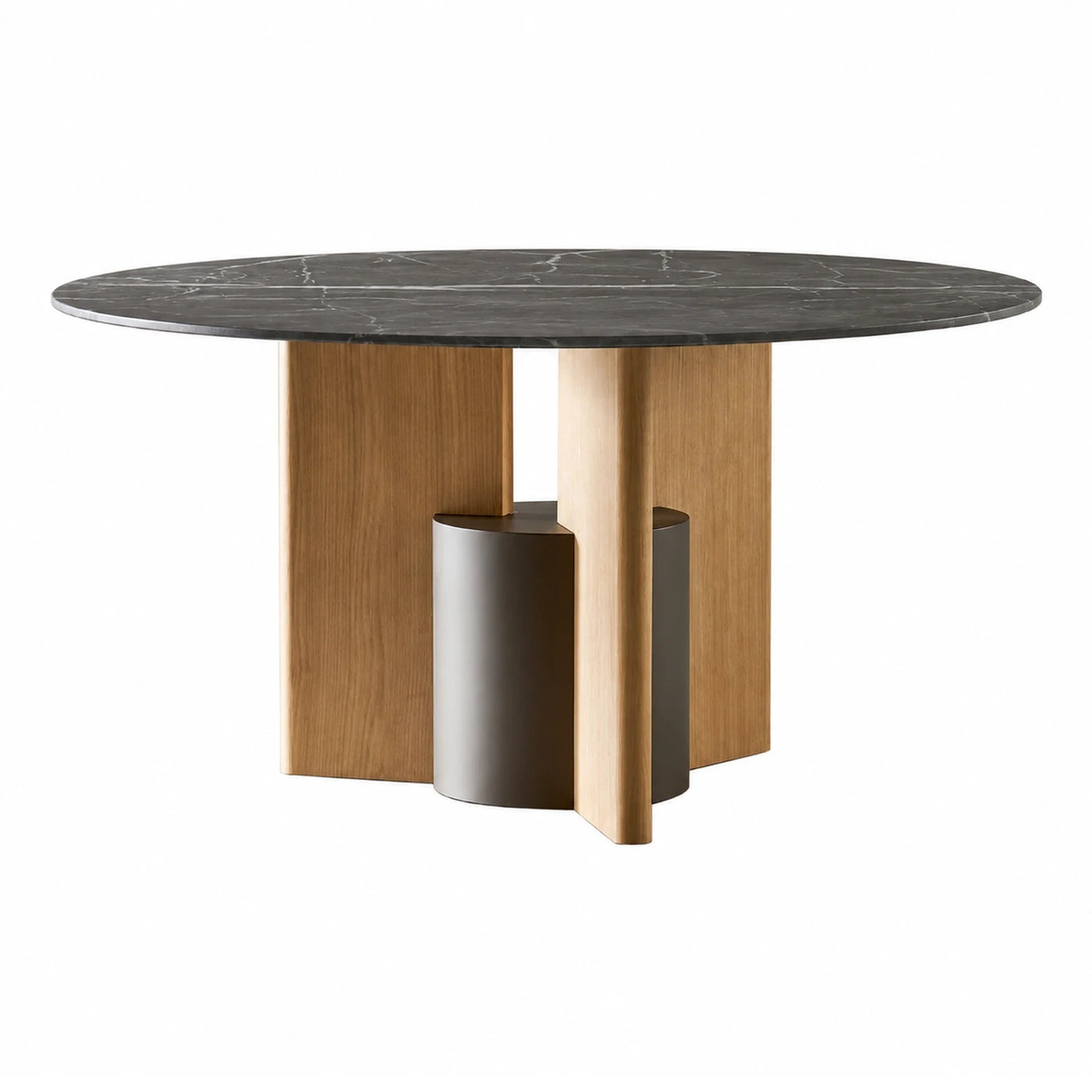 Round Marble Top Dining Table with Wood Base