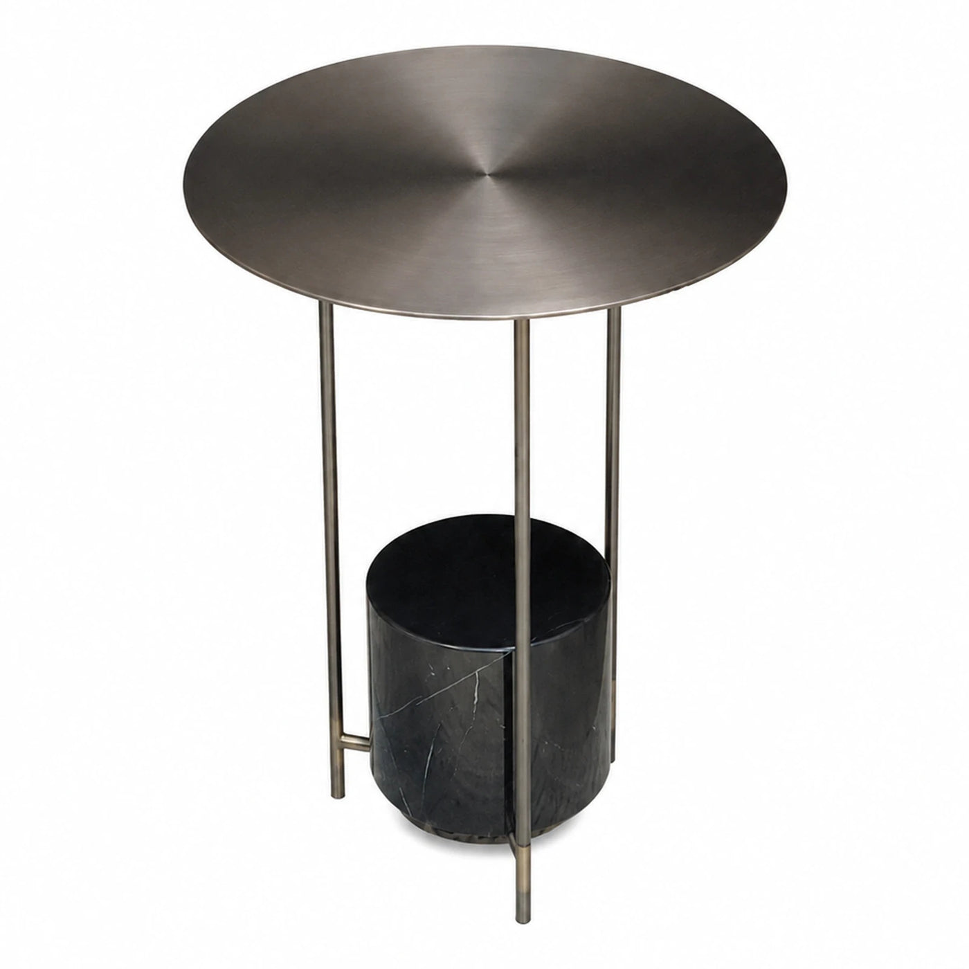 Round Metal Side Table with Black Marble Base