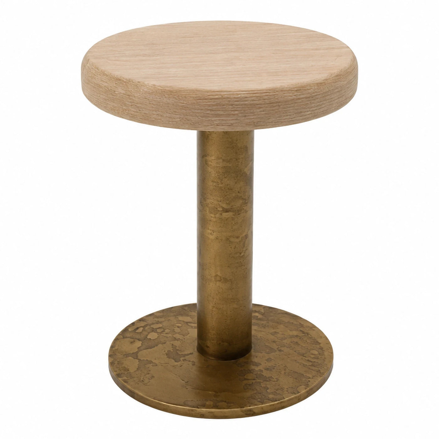 Wide Plank Round Wood Top Side Table with Brass Base Custom Furniture