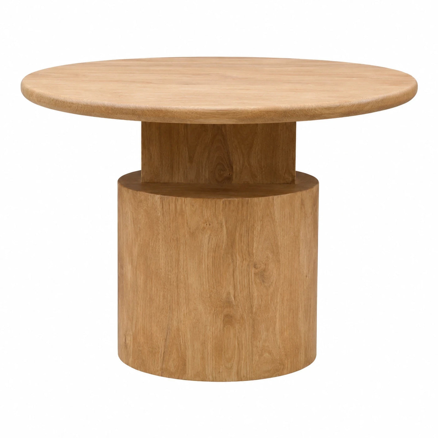 Wide Plank Round Wooden Coffee Table with Cylindrical Base Coffee Tables & End Tables