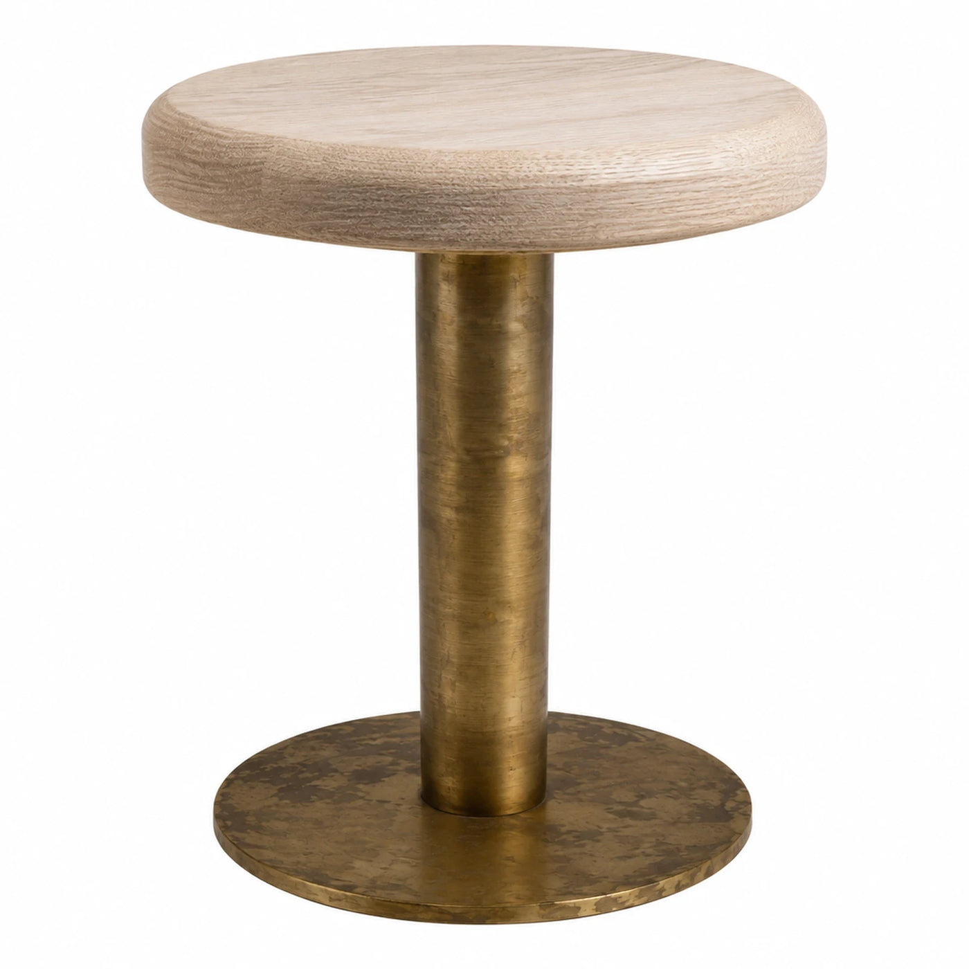 Linear Round Wood Top Side Table with Brass Base Coffee Tables & End Tables
