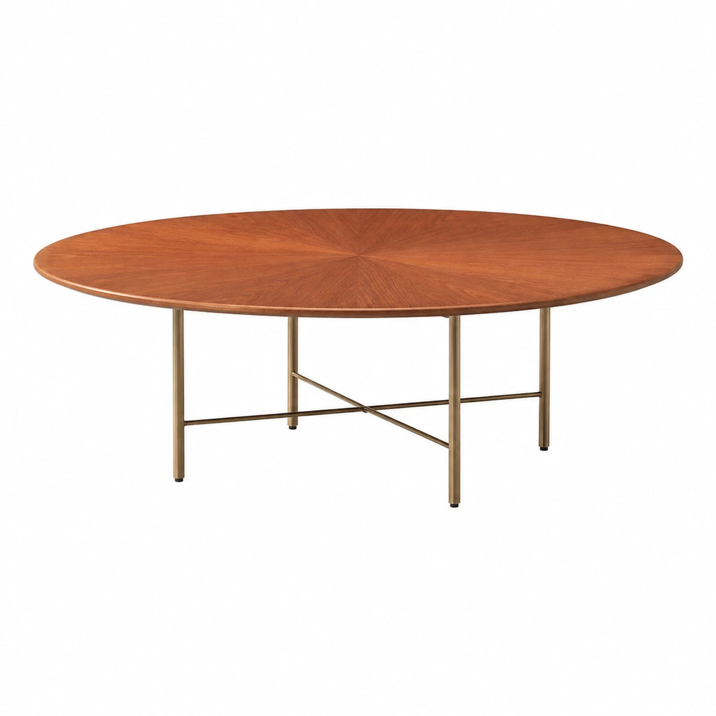 Round Wood Coffee Table with Brass Legs