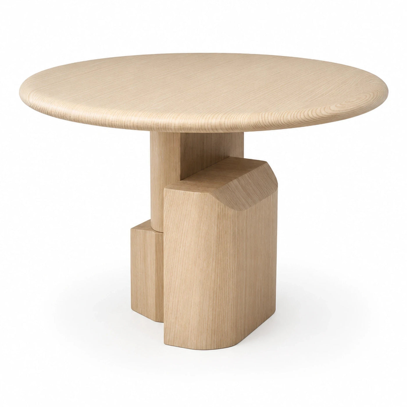 Round Light Wood Dining Table with Geometric Base