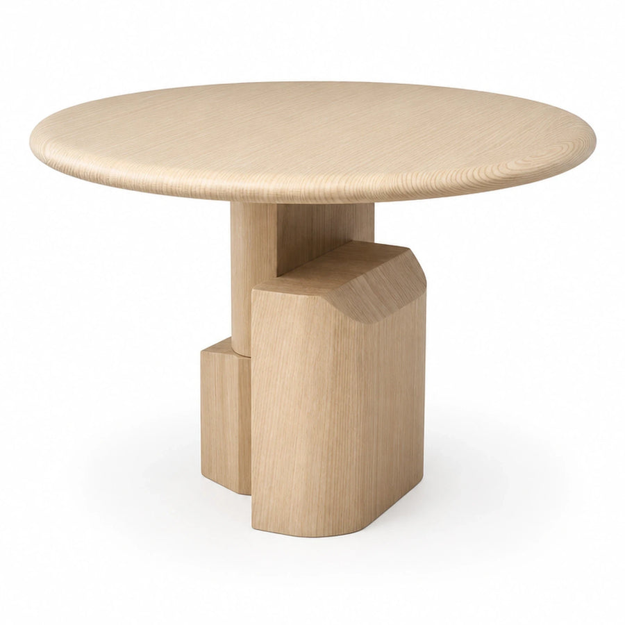 Round Light Wood Dining Table with Geometric Base