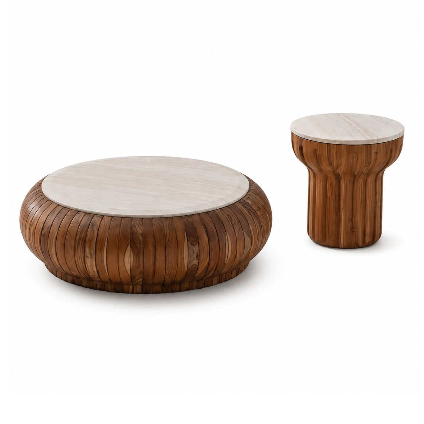Round Wood Coffee Table and Side Table Set