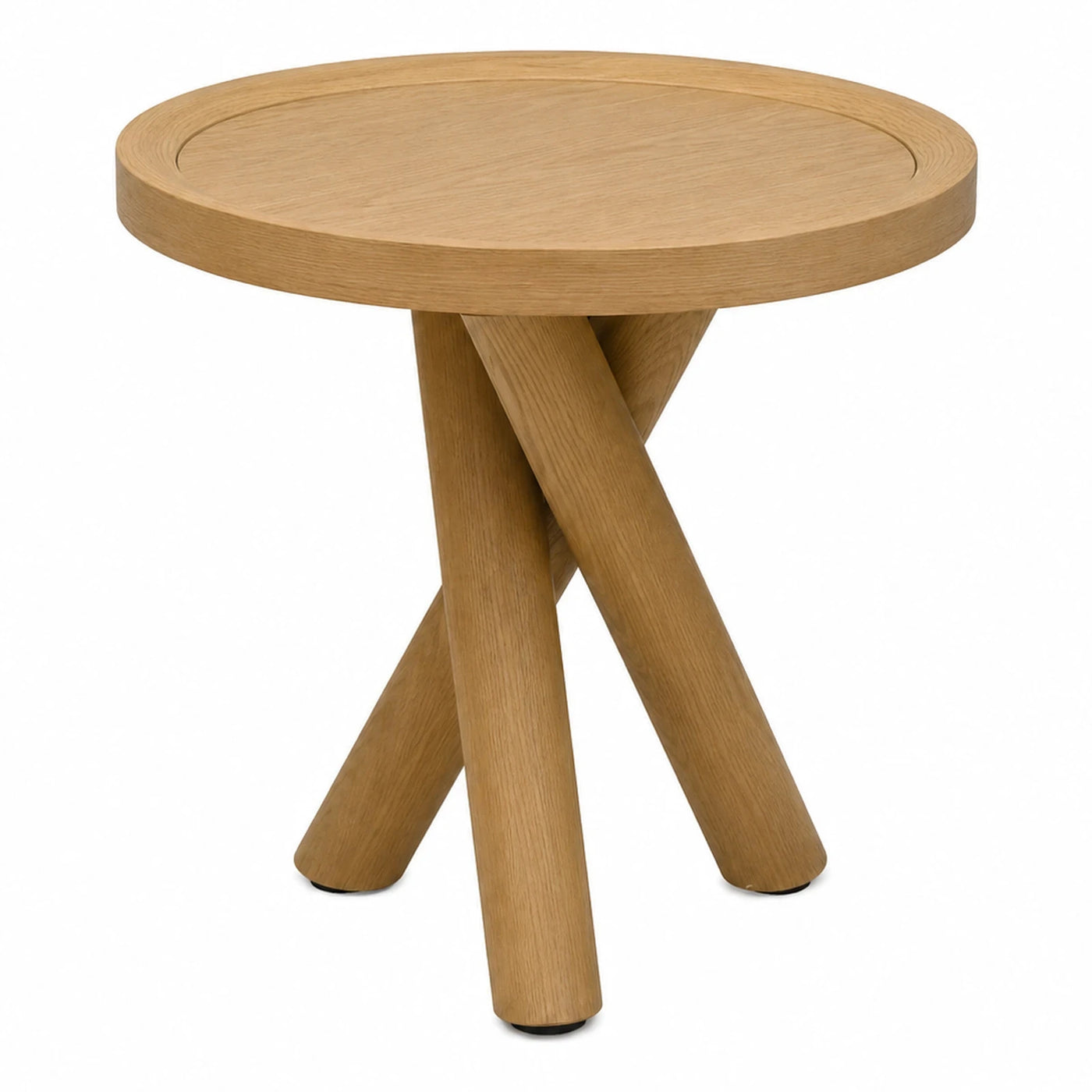 Linear Round Wooden Side Table with Cross Legs Coffee Tables & End Tables