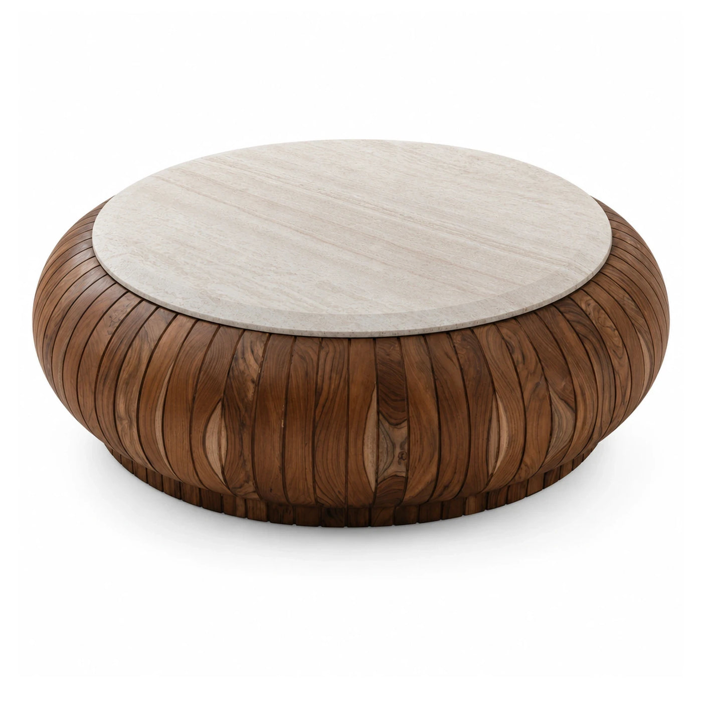 Round Wooden Coffee Table with Stone Top