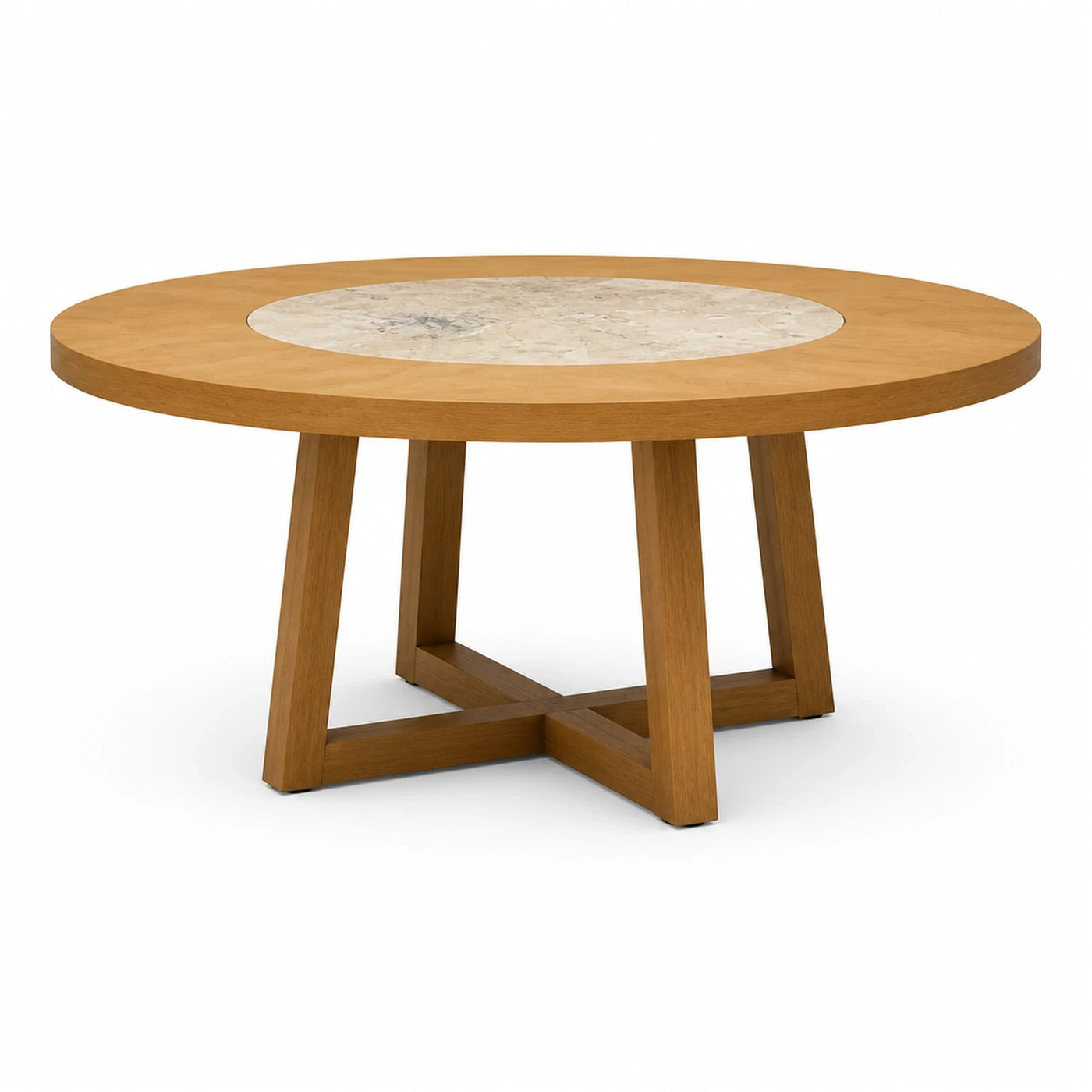 Round Wood Dining Table with Marble Inlay