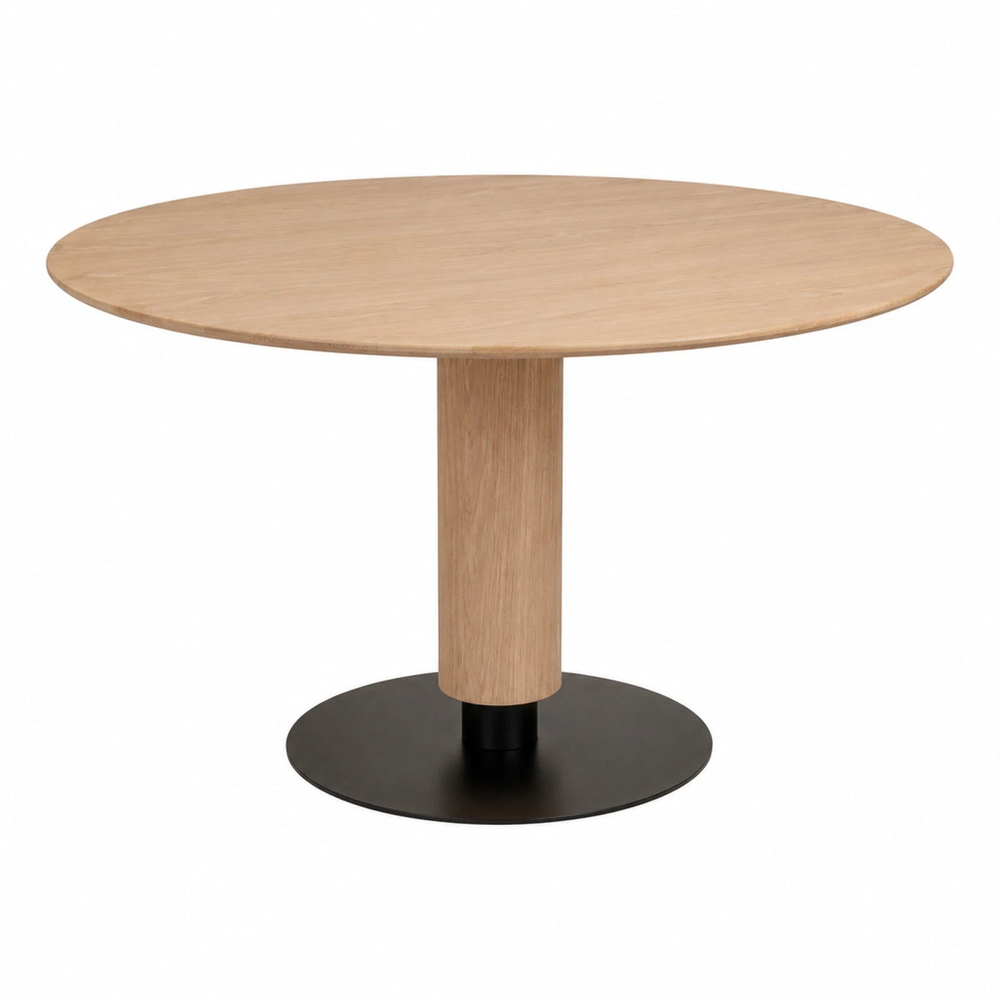 Linear Round Pedestal Dining Table Light Wood Black Base Dining Tables & Seating