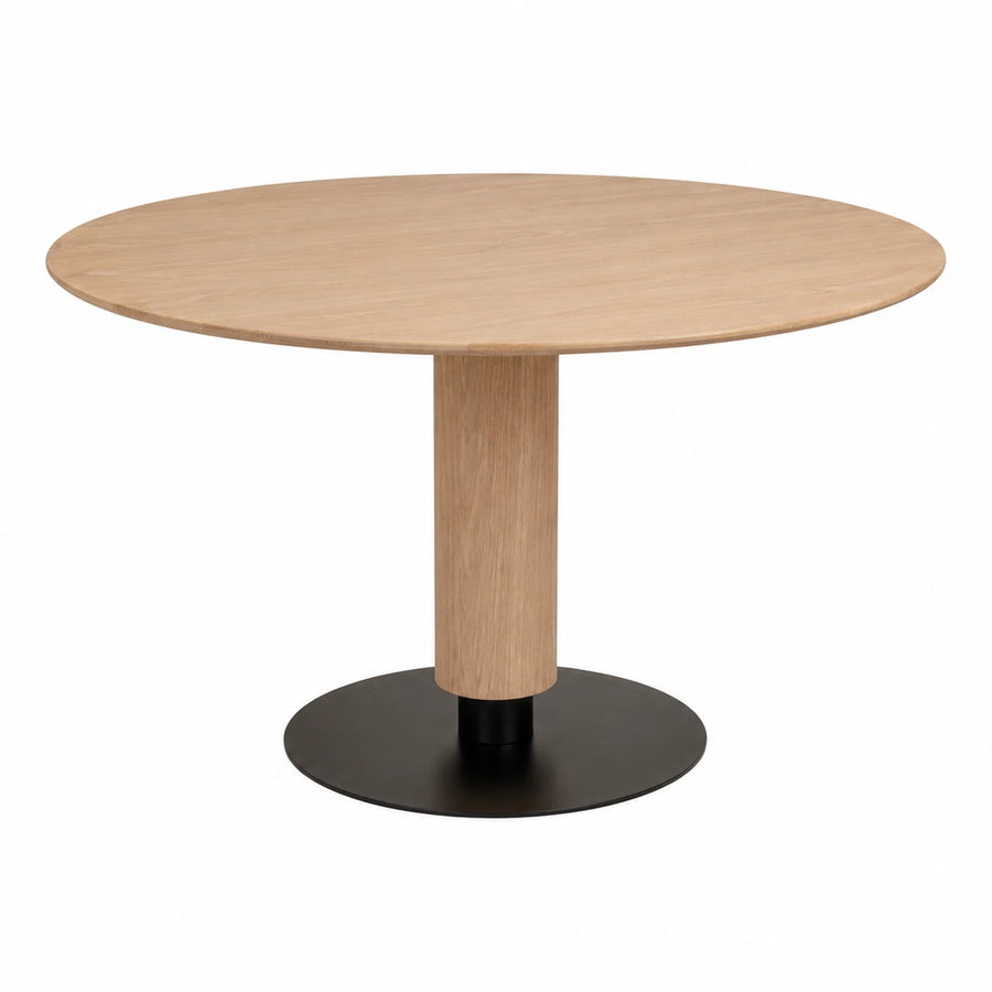 Linear Round Pedestal Dining Table Light Wood Black Base Dining Tables & Seating