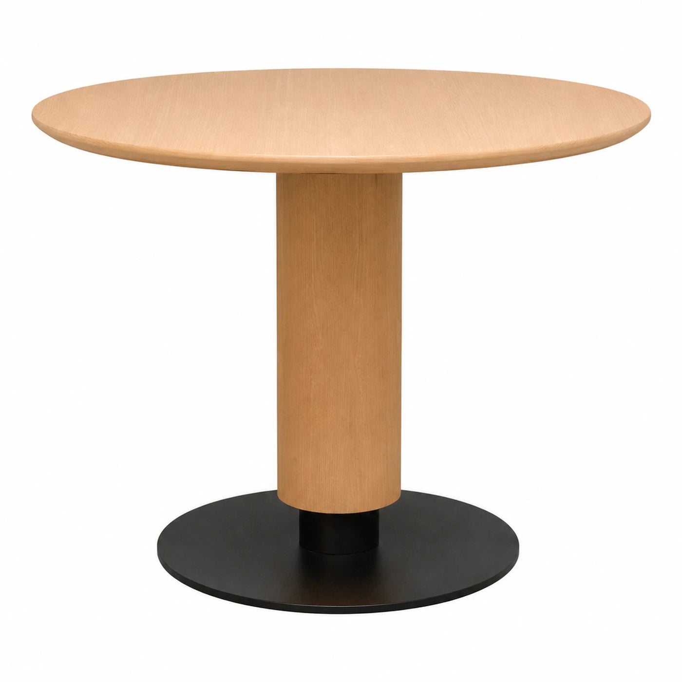 Wide Plank Round Pedestal Dining Table Light Wood Black Base Dining Tables & Seating