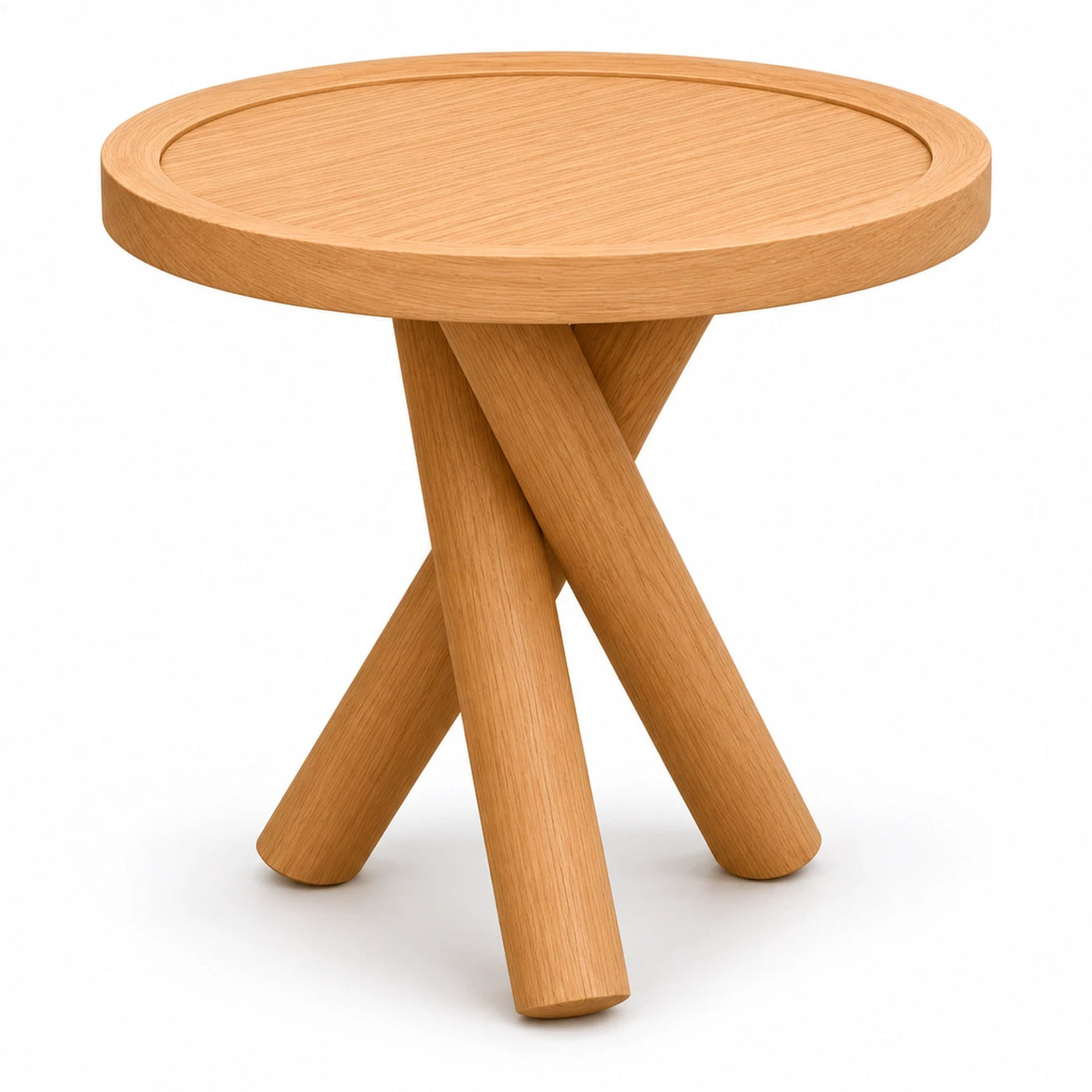 Wide Plank Round Wooden Side Table with Cross Legs Coffee Tables & End Tables