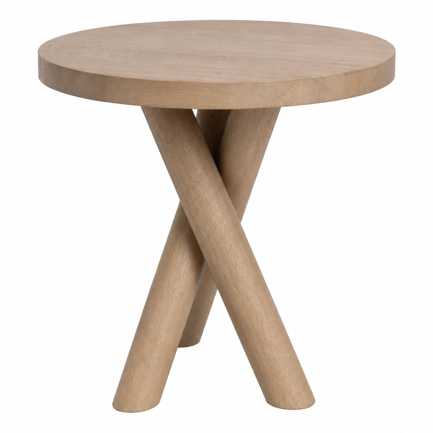 Wide Plank Round Wooden Side Table with Cross Base Coffee Tables & End Tables