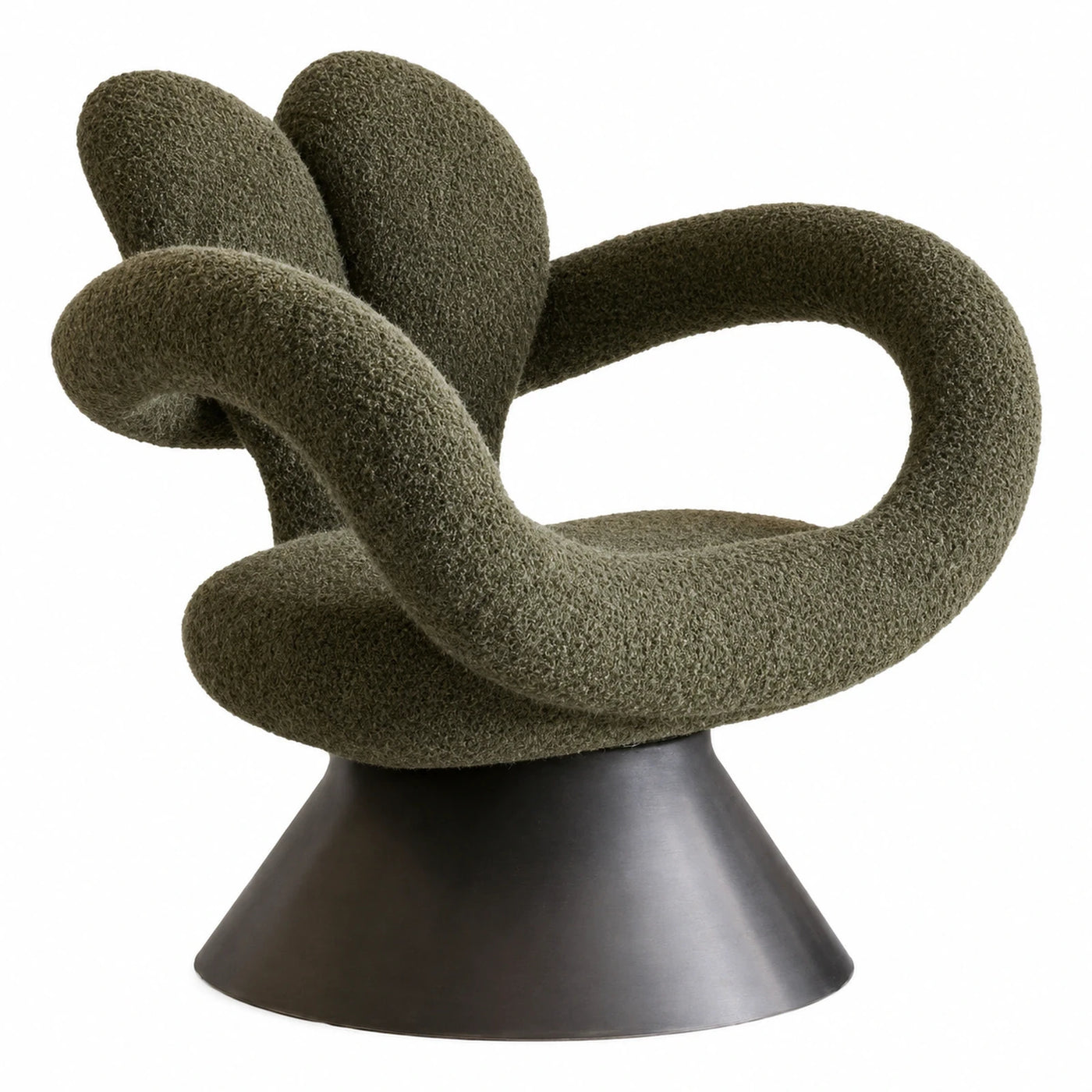 Green Boucle Swivel Lounge Chair with Black Base
