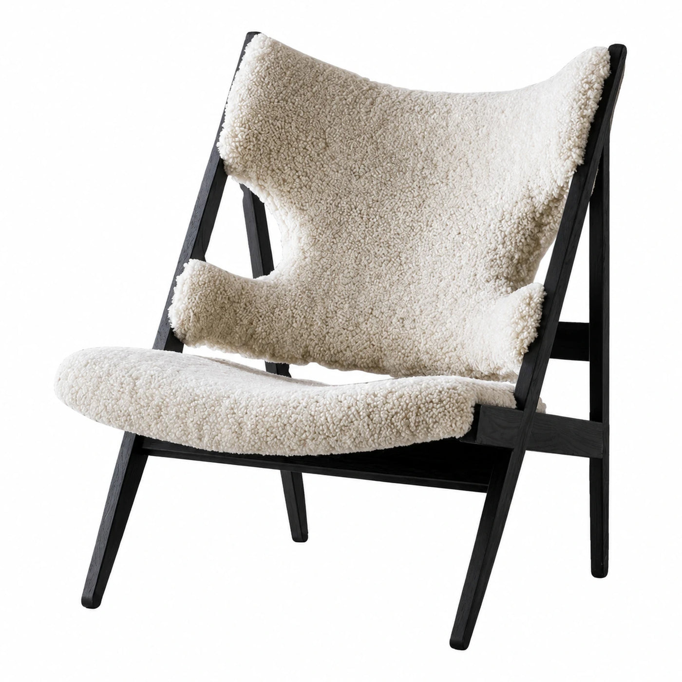 Black Wood Frame Lounge Chair with Cream Boucle Upholstery