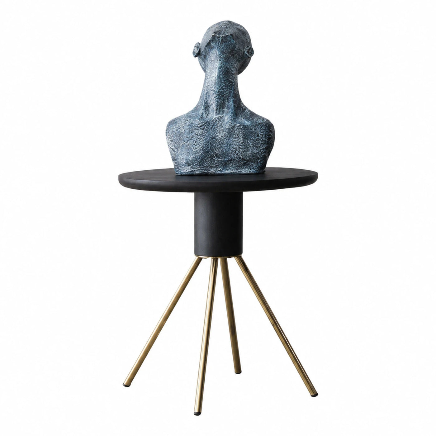 Black Round Side Table with Gold Metal Legs