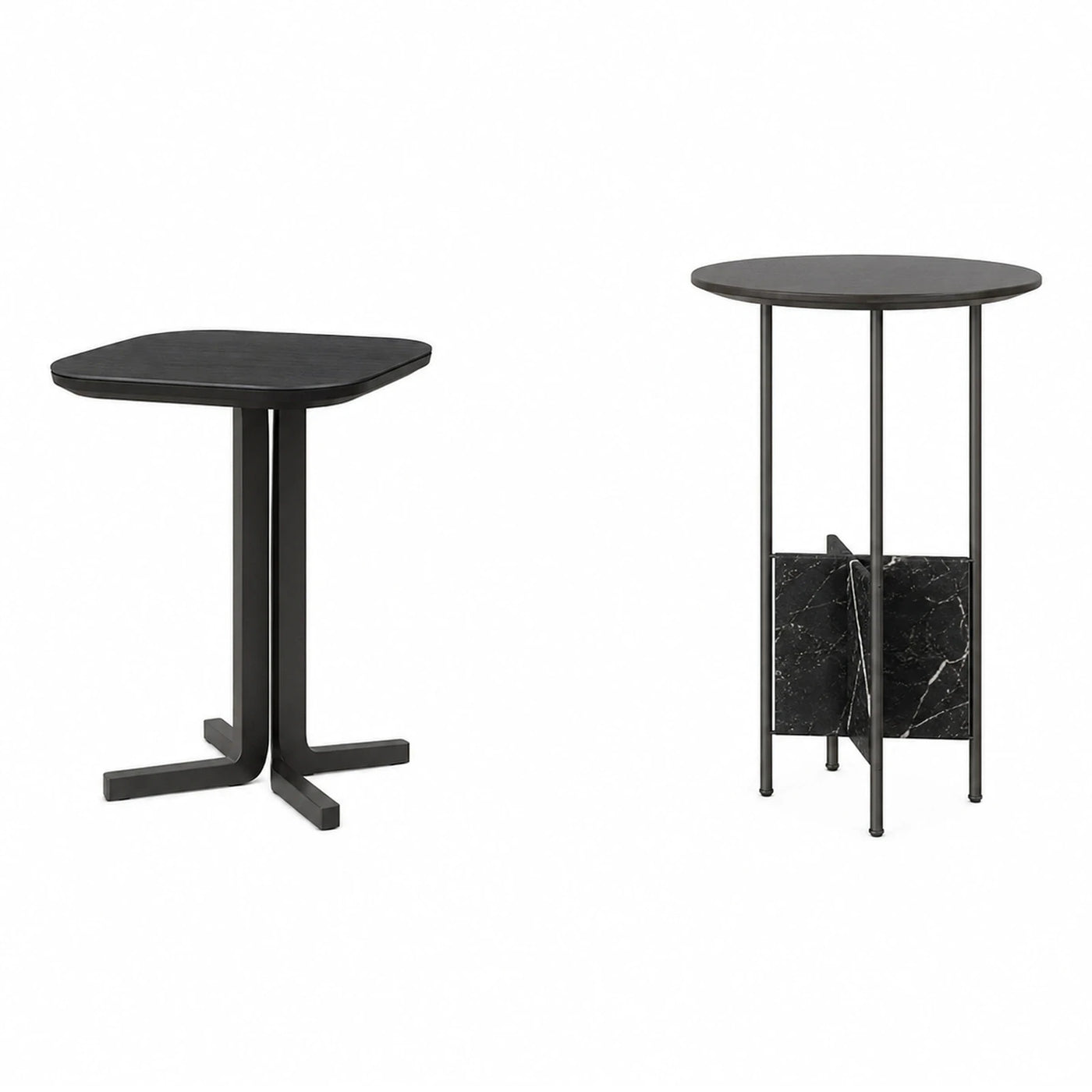 Black Metal Side Table Set with Marble Shelf