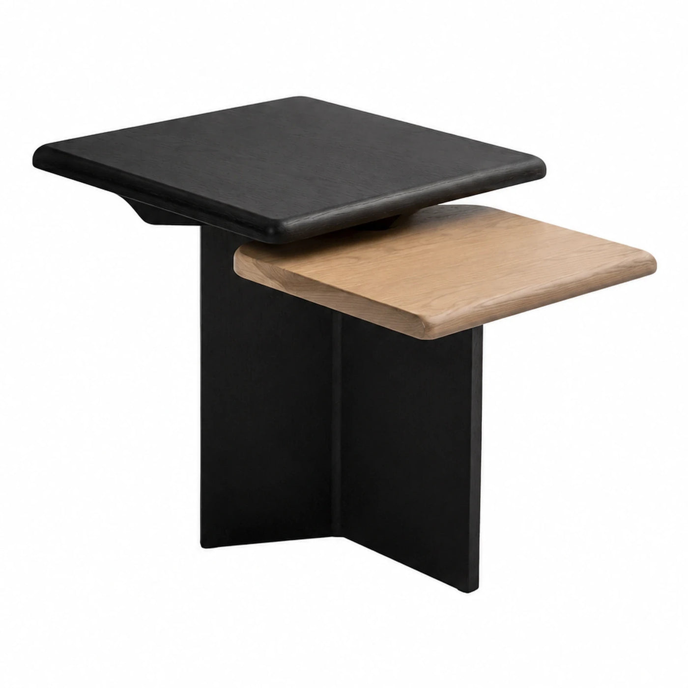 Two-Tier Square Side Table Black and Oak Wood