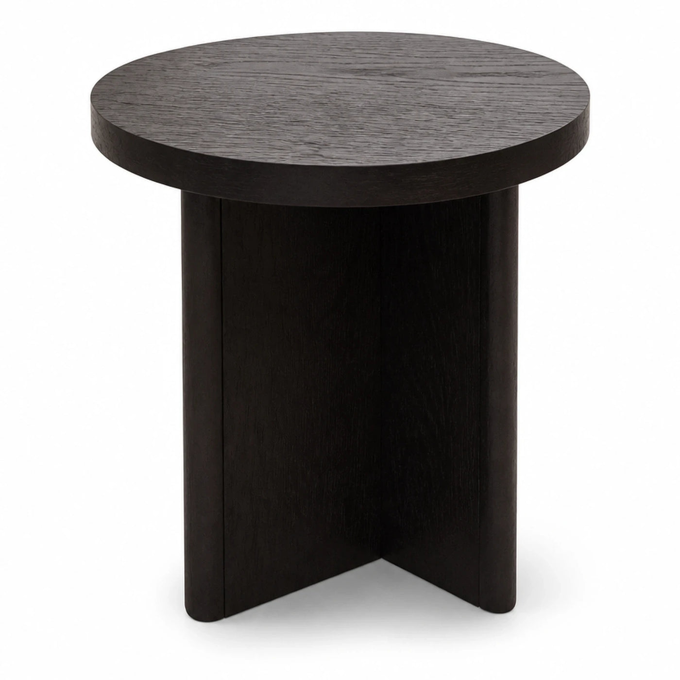 Round Black Wood Side Table with Pedestal Base