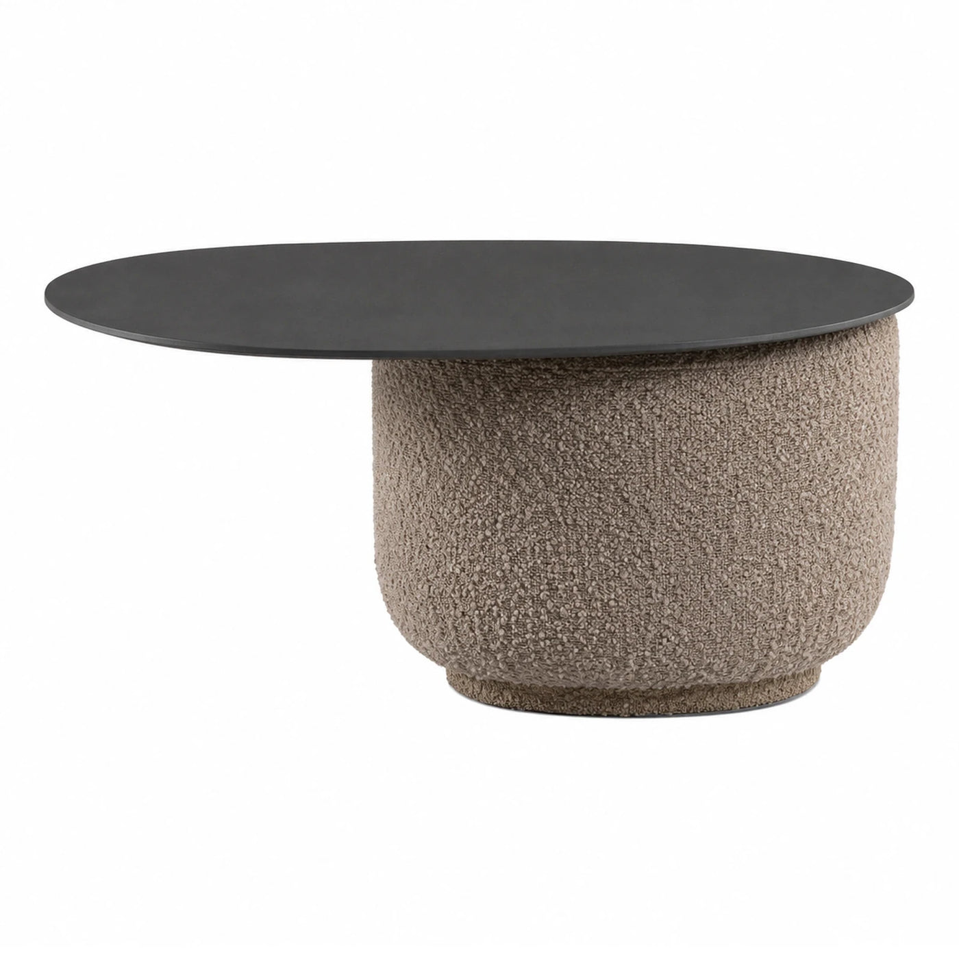 Round Coffee Table with Boucle Base and Black Top