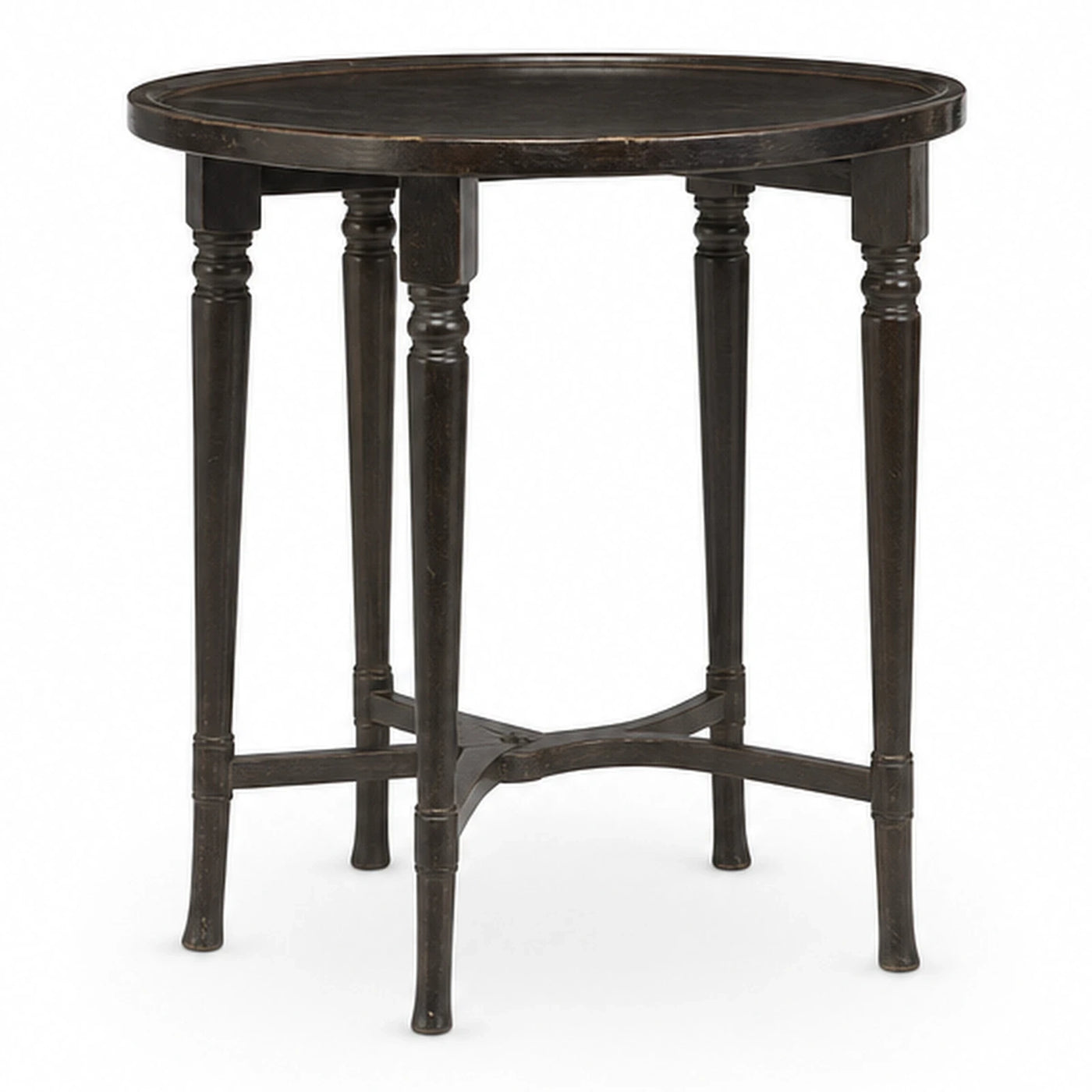 Round Black Wood Side Table with Turned Legs