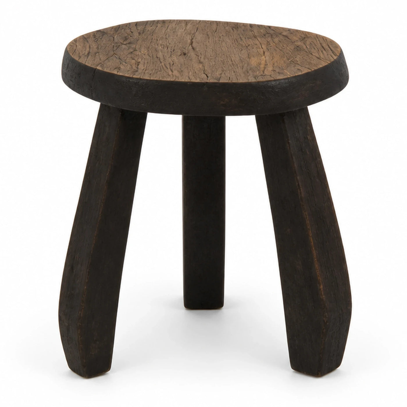 Dark Wood Round Stool with Textured Seat