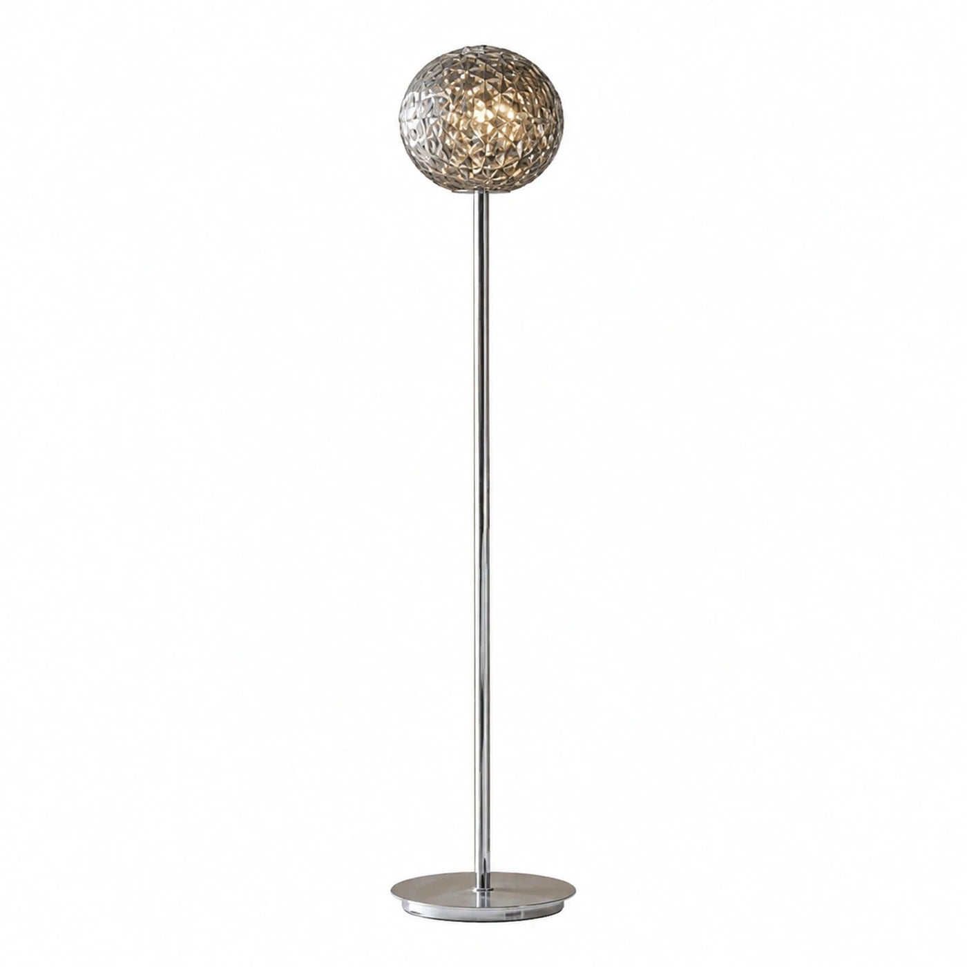 Chrome Globe Floor Lamp with Textured Glass Shade