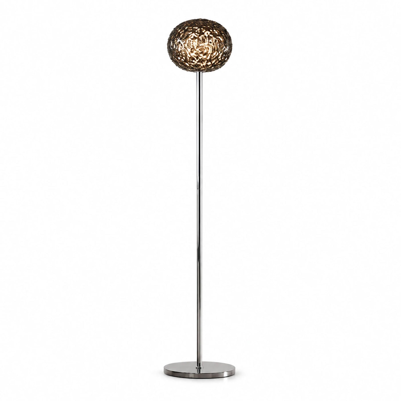 Chrome Floor Lamp with Woven Sphere Shade