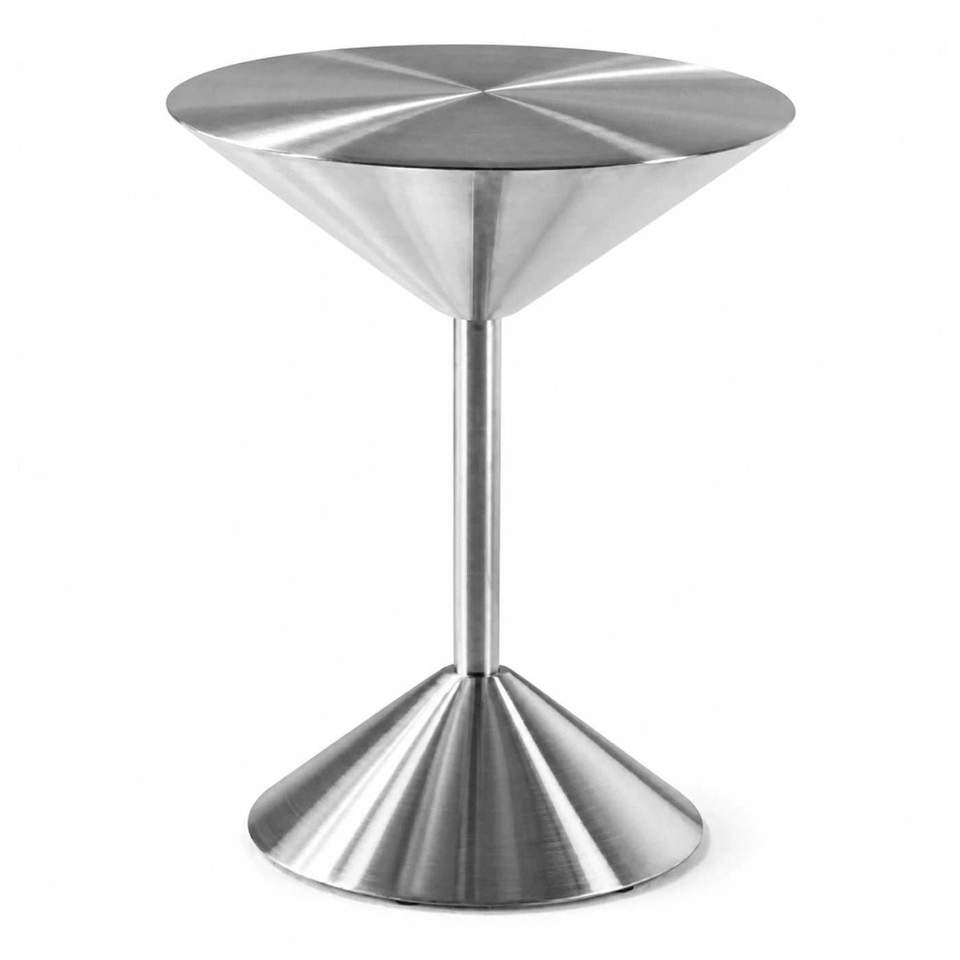 Grey Metal Wide Plank Brushed Stainless Steel Cone Side Table Custom Furniture