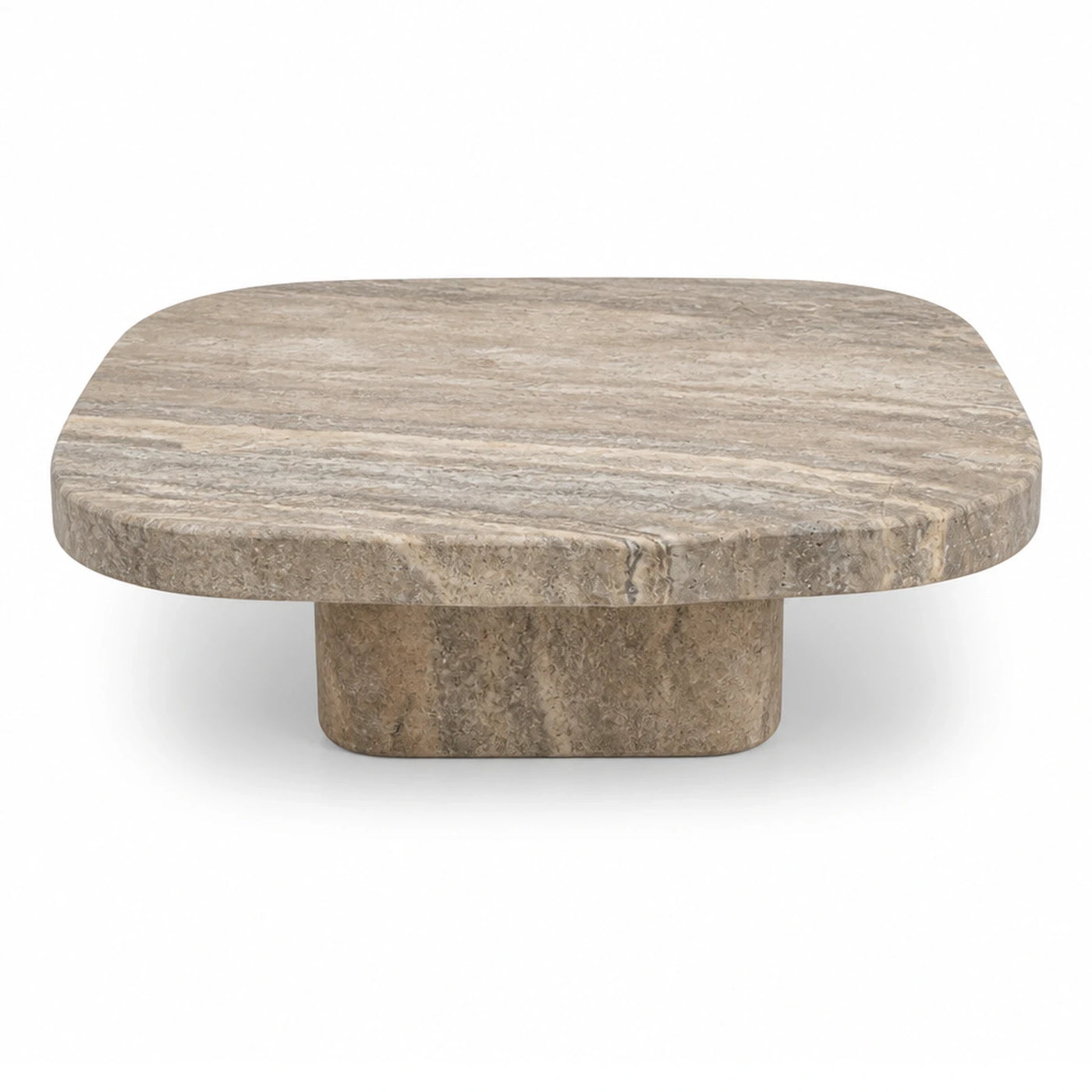Travertine Stone Coffee Table with Rounded Square Top