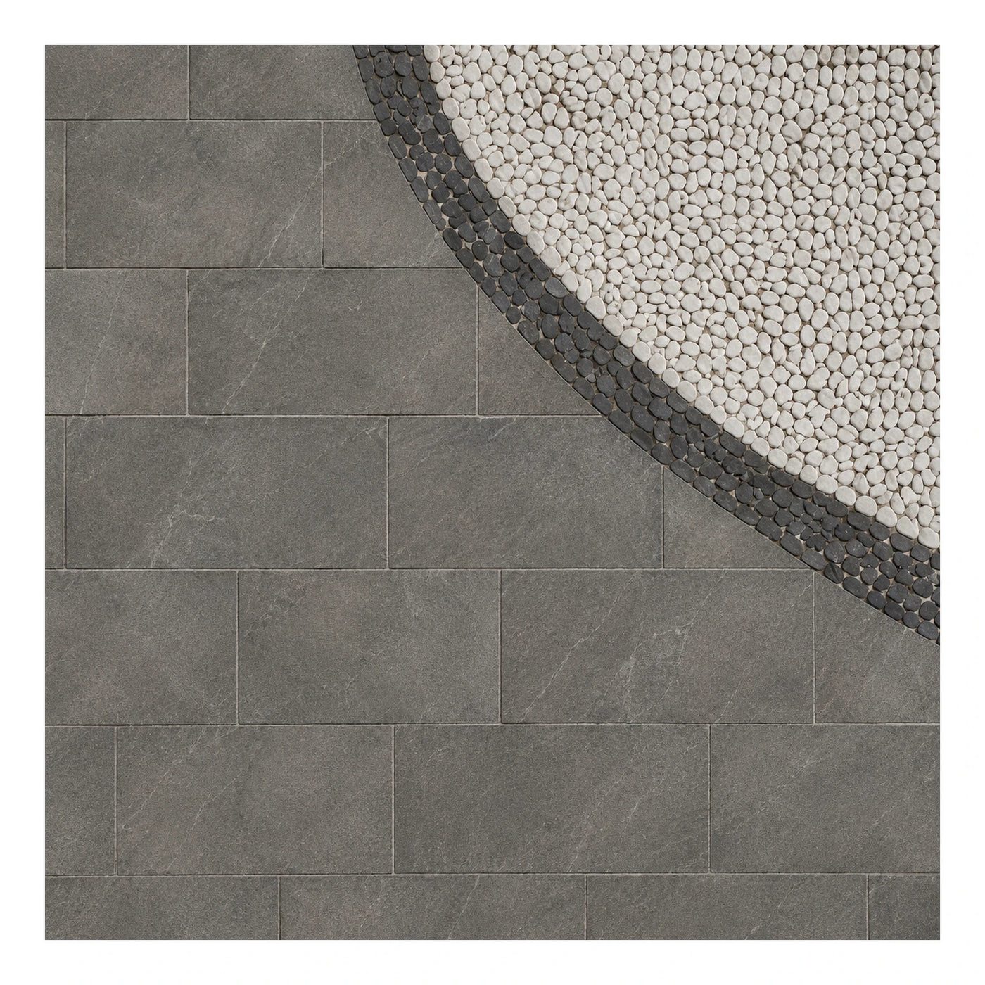 Grey Stone Floor Tiles with Pebble Mosaic Inlay