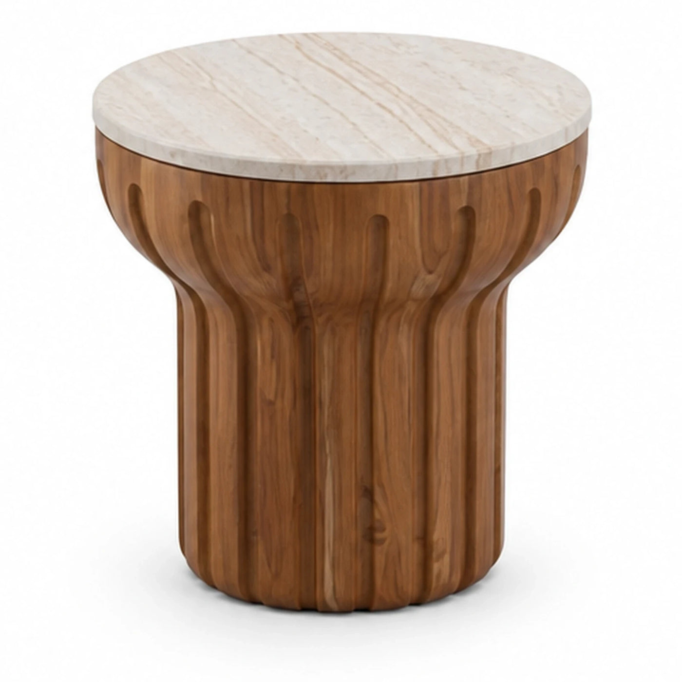 Round Marble Top Wooden Side Table