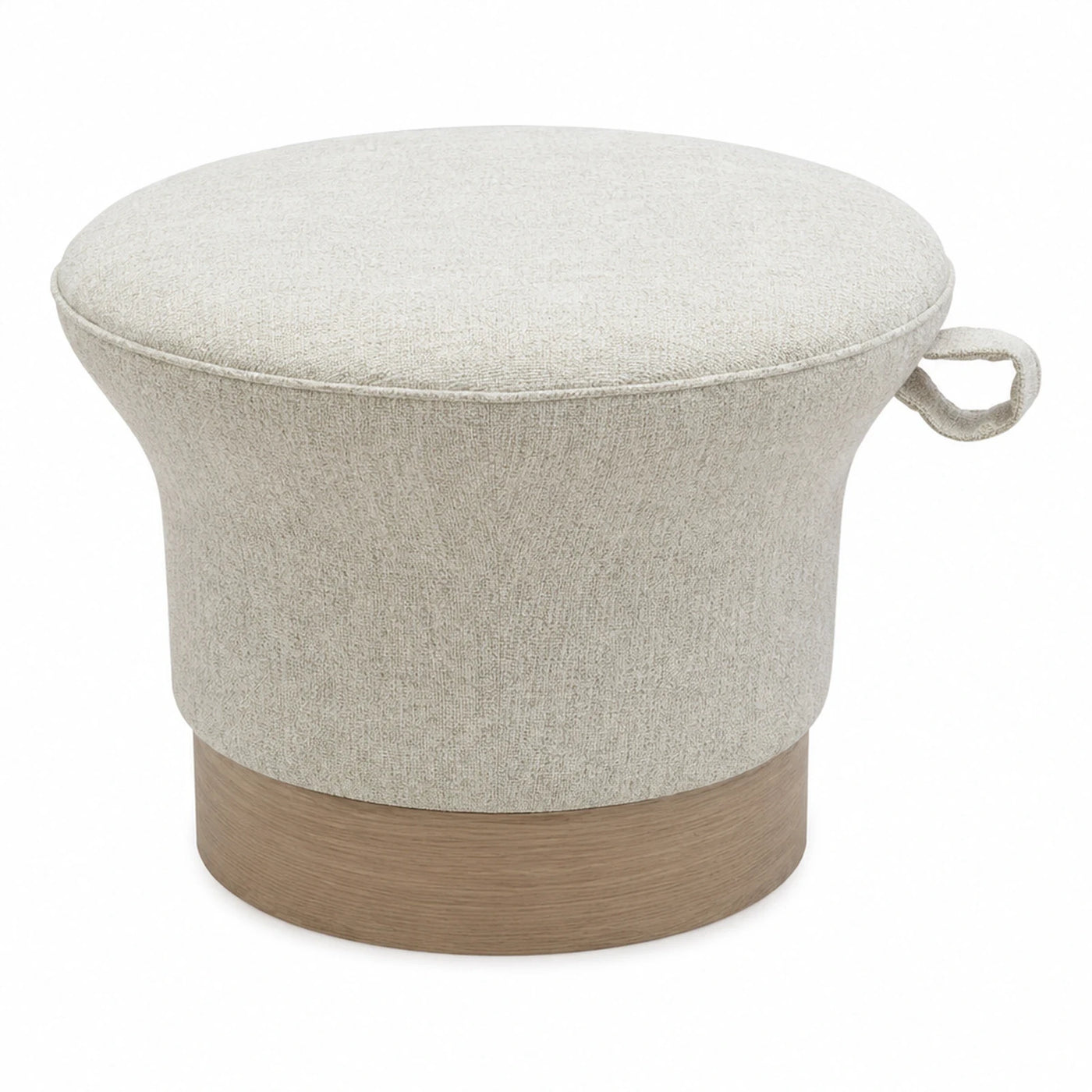 Round Fabric Ottoman with Wood Base and Handle