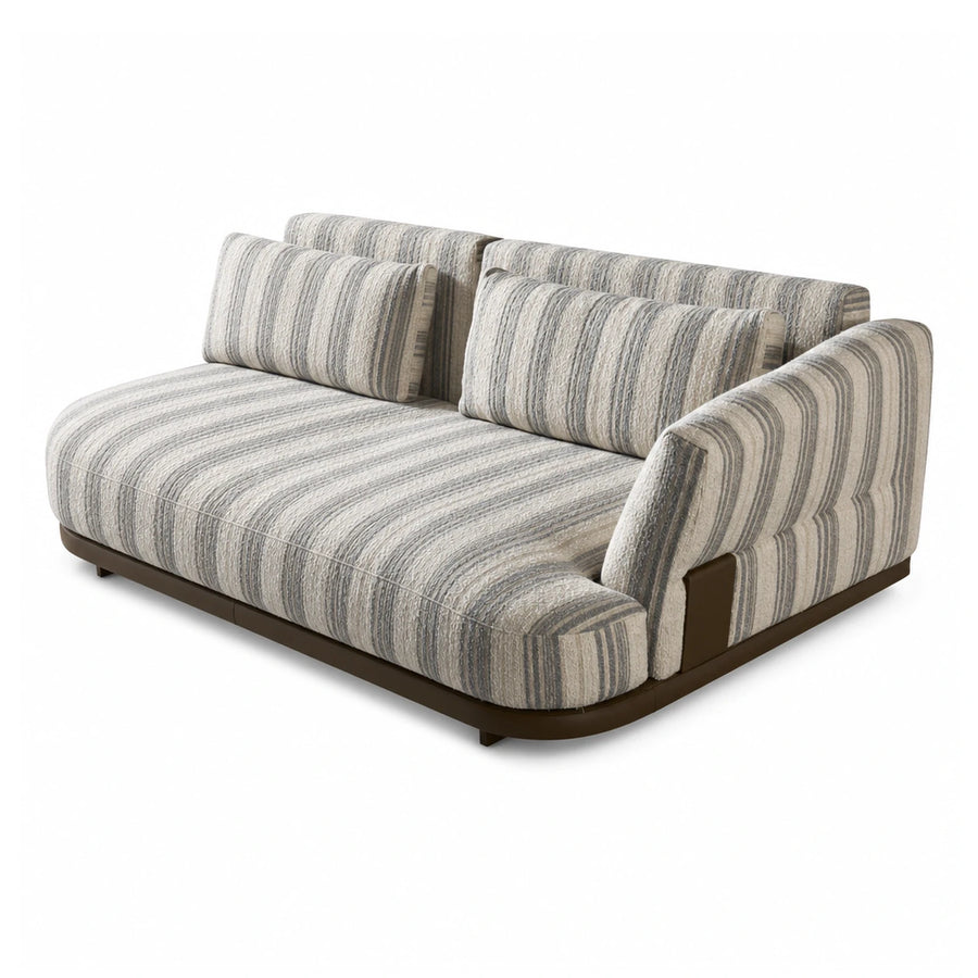 Striped Fabric Sofa with Dark Wood Base