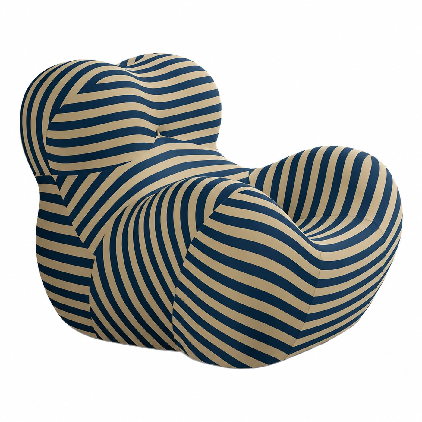 Striped Blue Beige Curved Lounge Chair