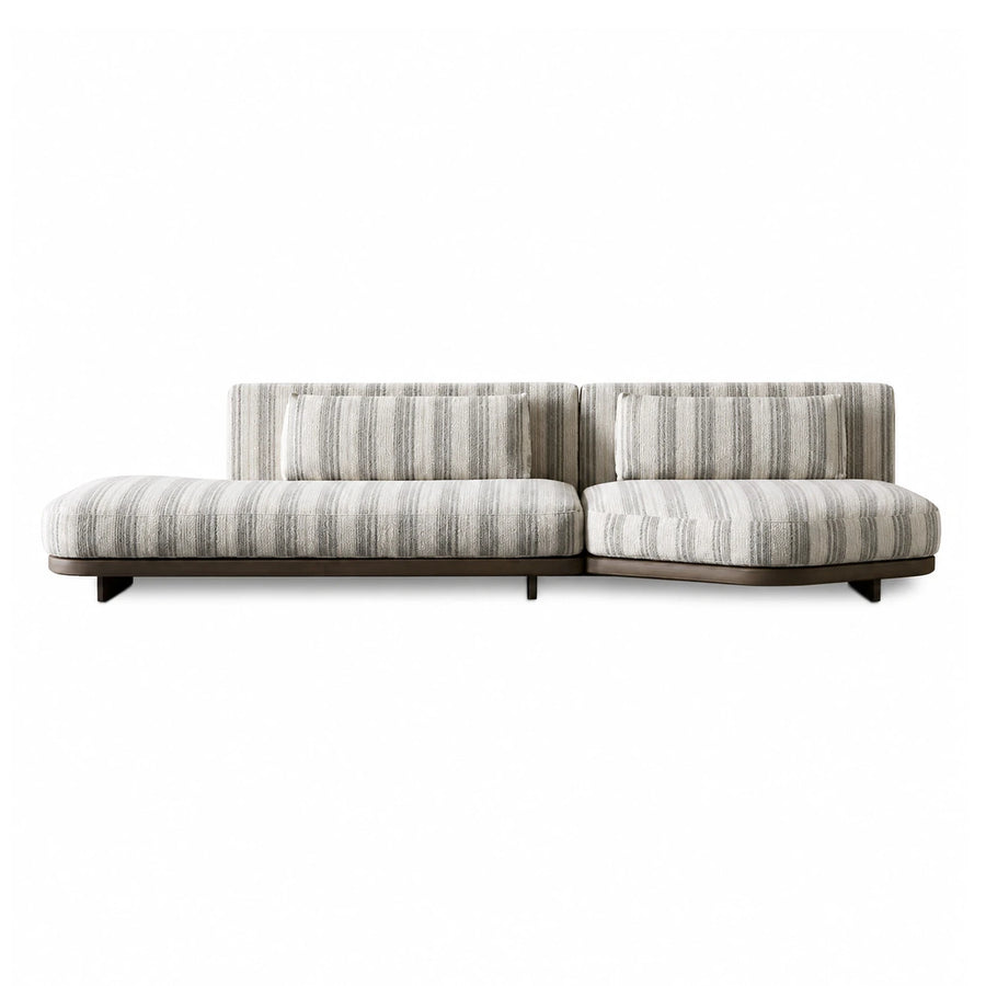 Striped Fabric Modular Sectional Sofa with Dark Wood Base