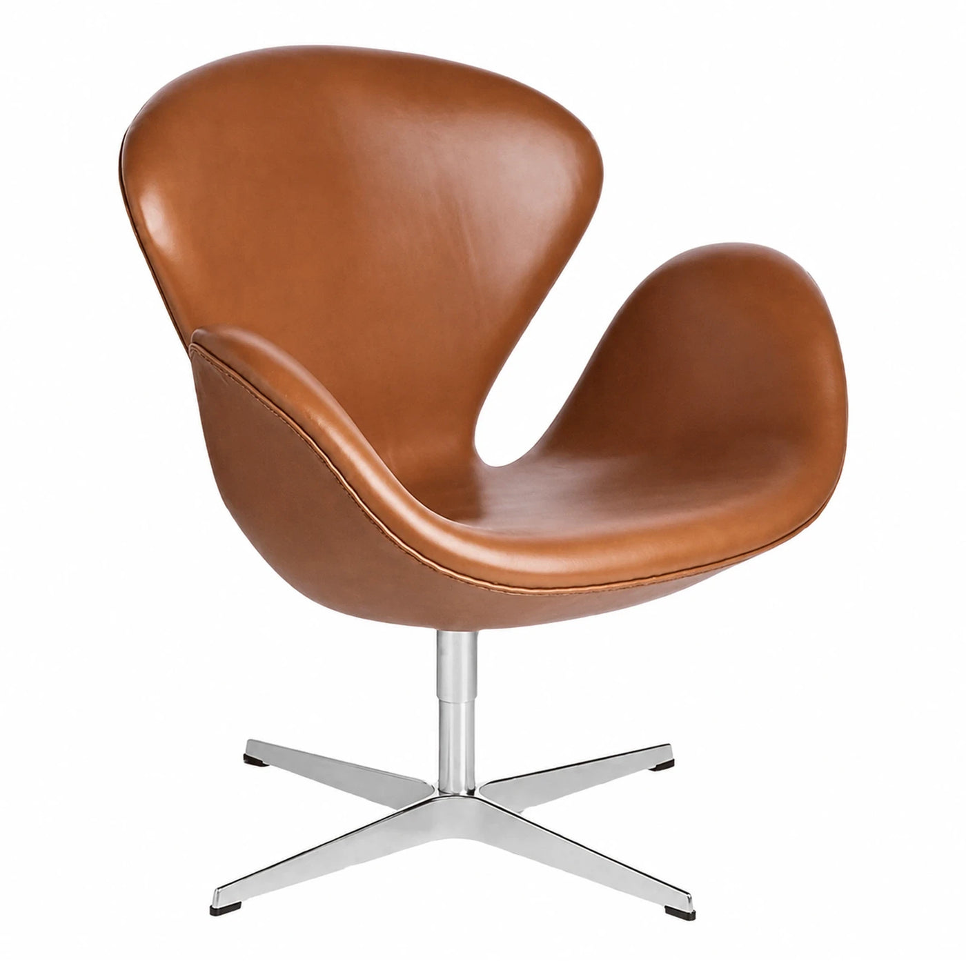Brown Leather Swivel Lounge Chair with Chrome Base