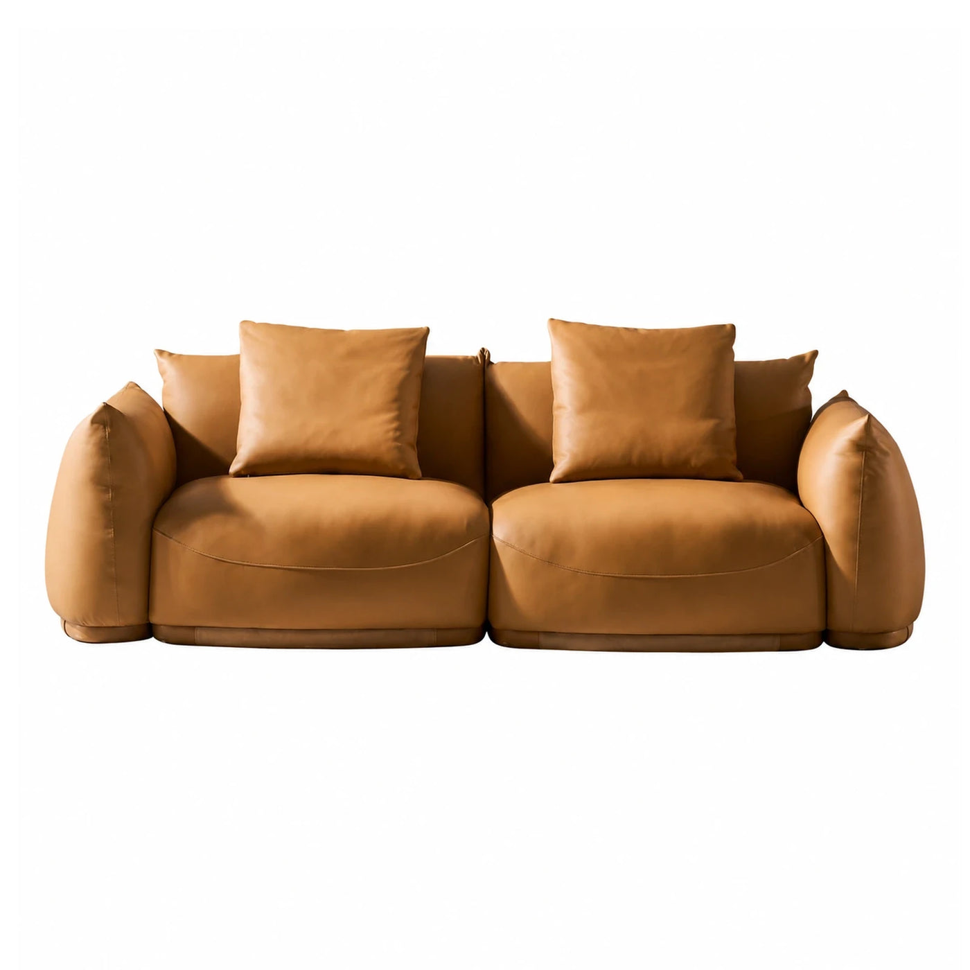 Tan Leather Modular Sofa with Plush Cushions