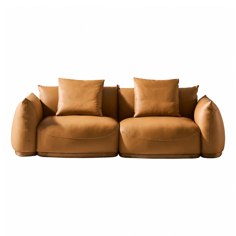 Tan Leather Modular Sofa with Plush Cushions