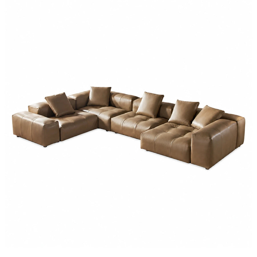 Linear Brown Leather Modular Sectional Sofa with Chaise Sectionals