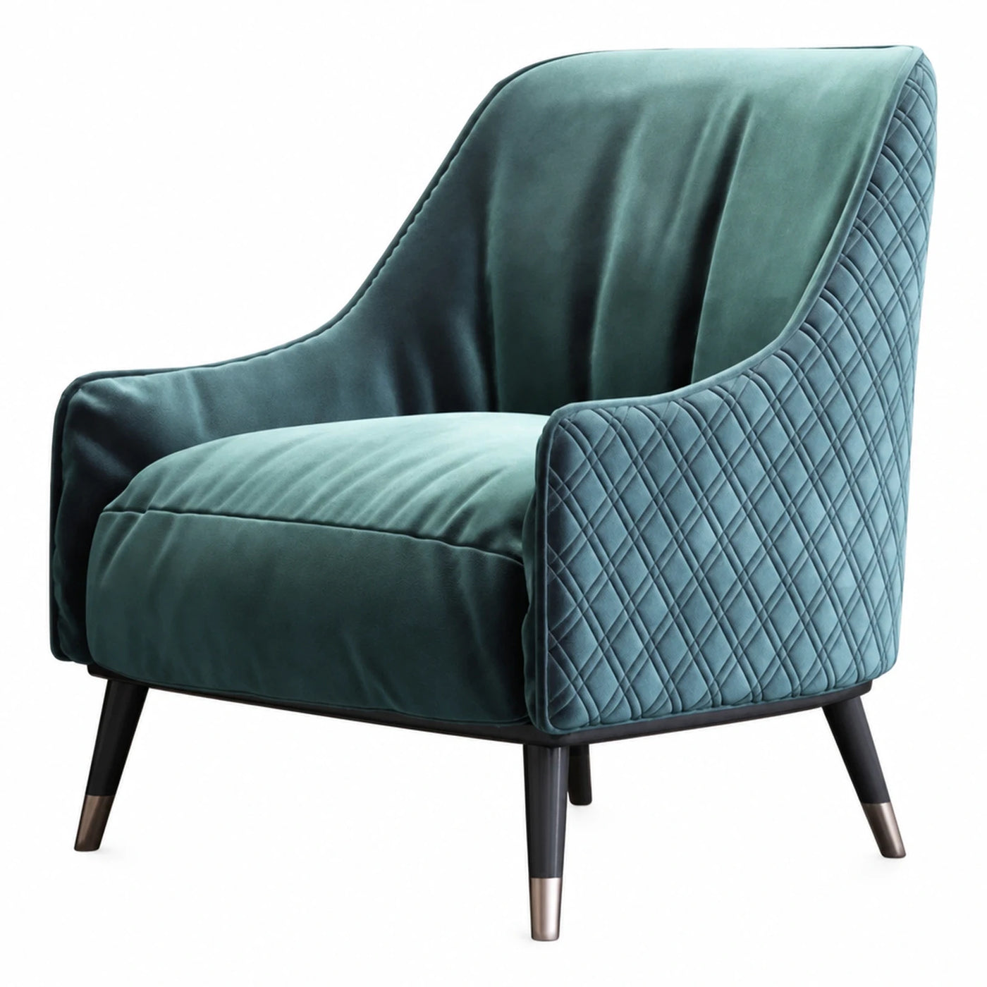 Green Velvet Quilted Accent Armchair with Tapered Legs
