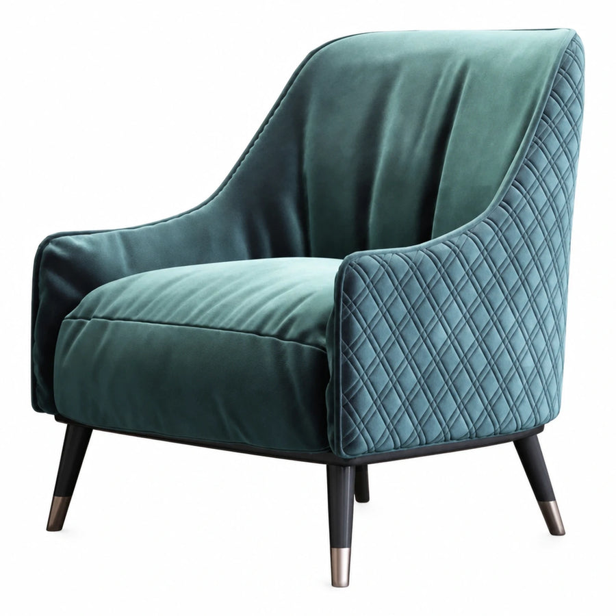 Green Velvet Quilted Accent Armchair with Tapered Legs