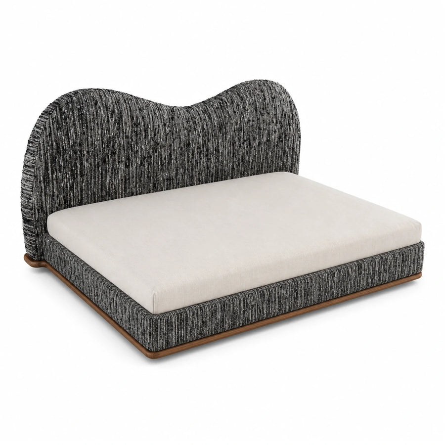 Grey Textured Fabric Bed with Curved Headboard