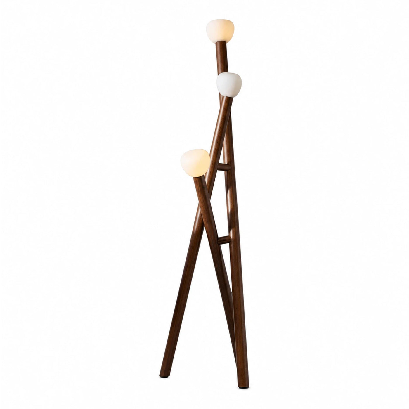 Brown Wide Plank Tripod Wood Floor Lamp with Three Frosted Glass Globes Floor Lamps